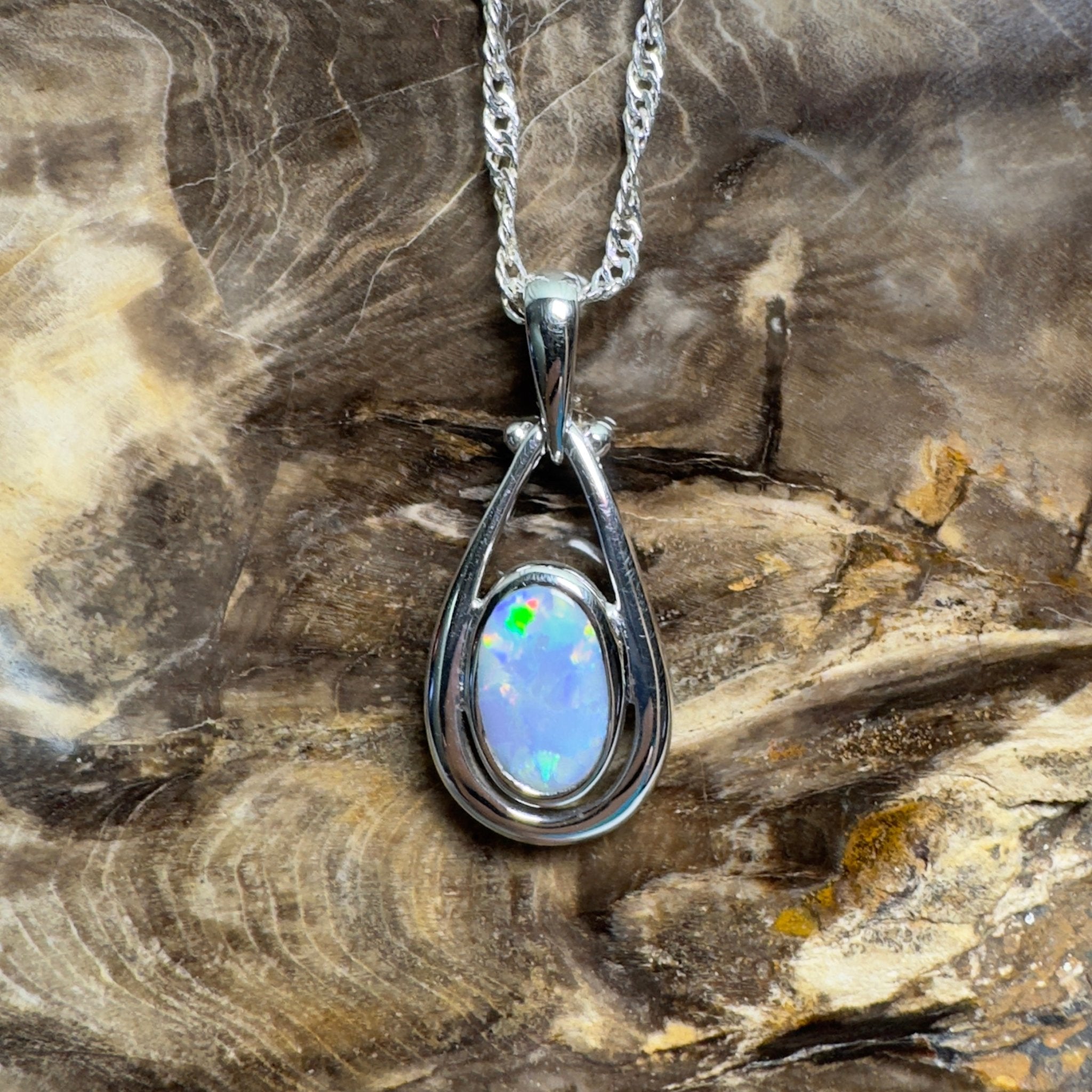 Esperance Twilight Line ~ 1.6ct Lightning Ridge Semi Black Opal 925 Silver Pendant