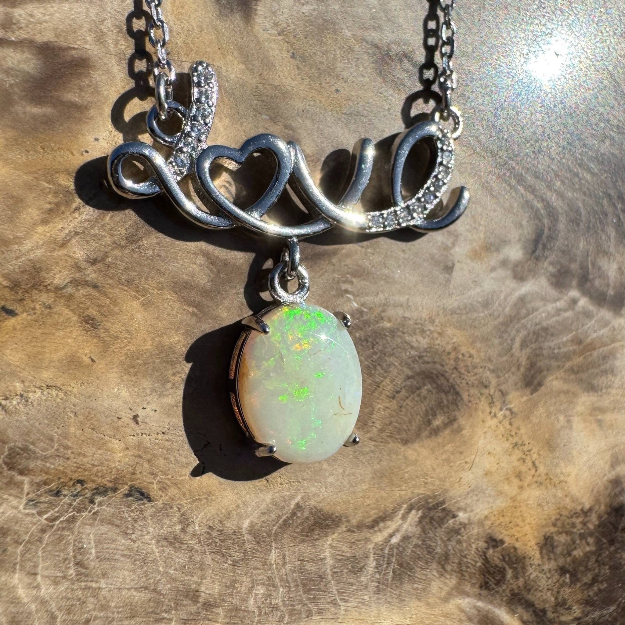 Eternal Flame ~ 1.1ct Solid Coober Pedy Opal 925 Sterling Silver Love Pendant Necklace