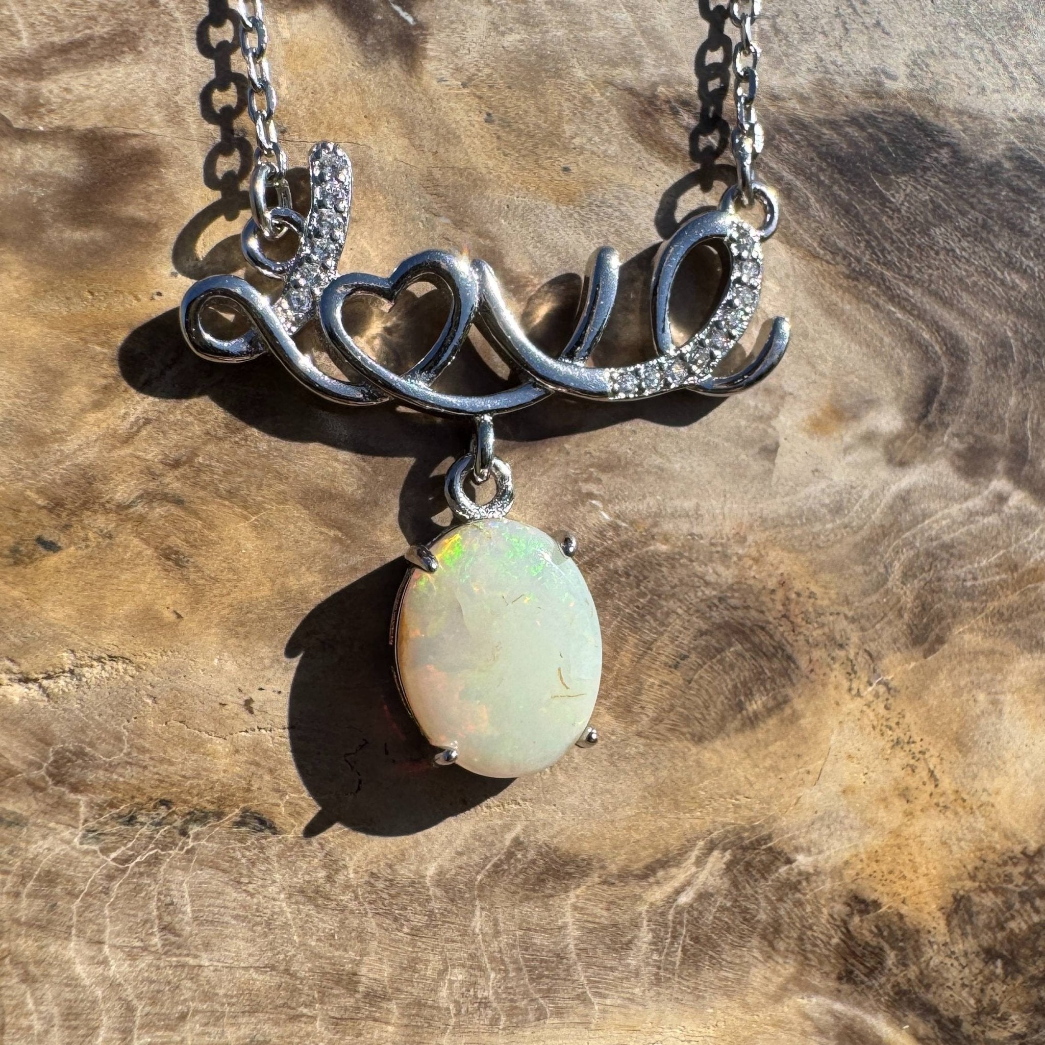 Eternal Flame ~ 1.1ct Solid Coober Pedy Opal 925 Sterling Silver Love Pendant Necklace