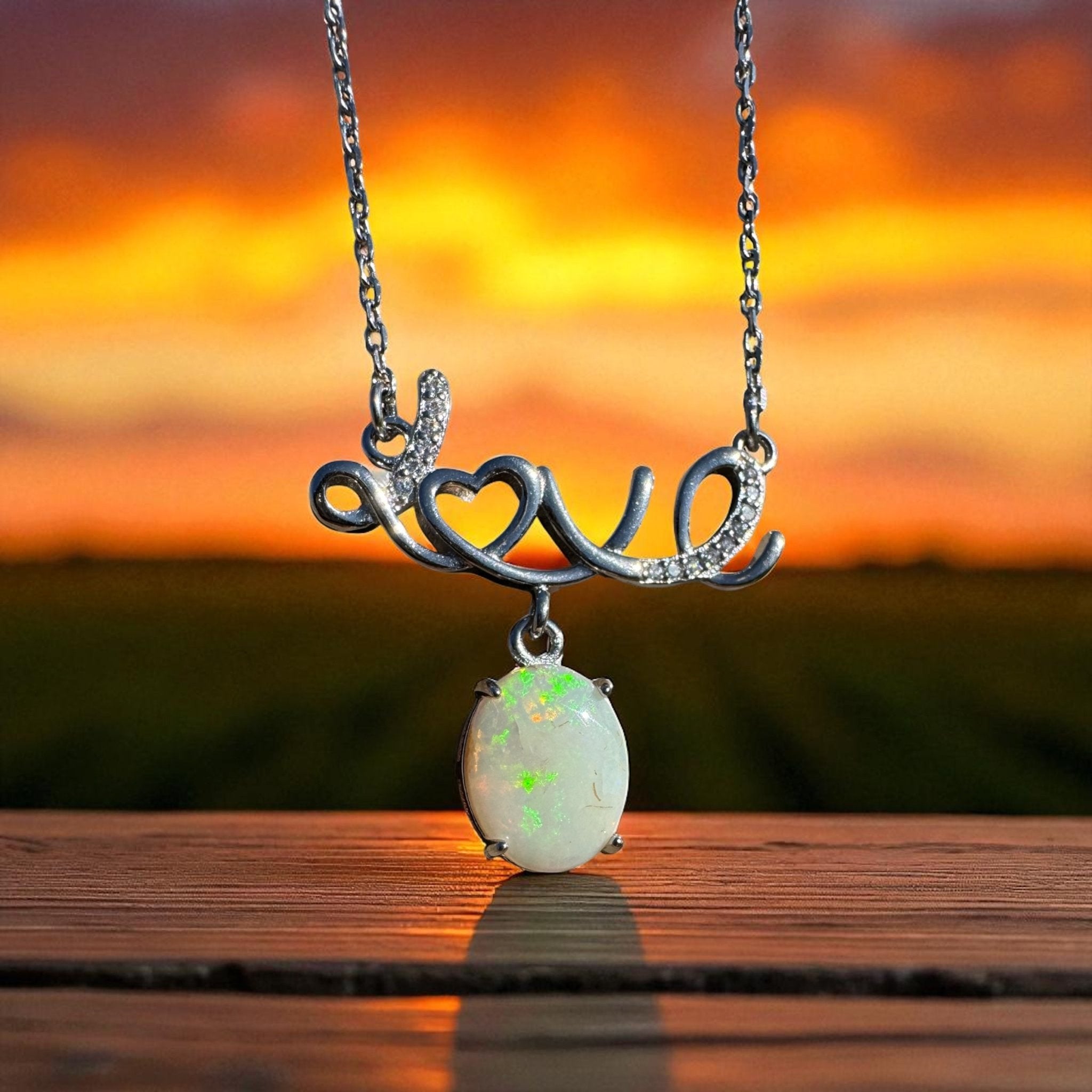 Eternal Flame ~ 1.1ct Solid Coober Pedy Opal 925 Sterling Silver Love Pendant Necklace