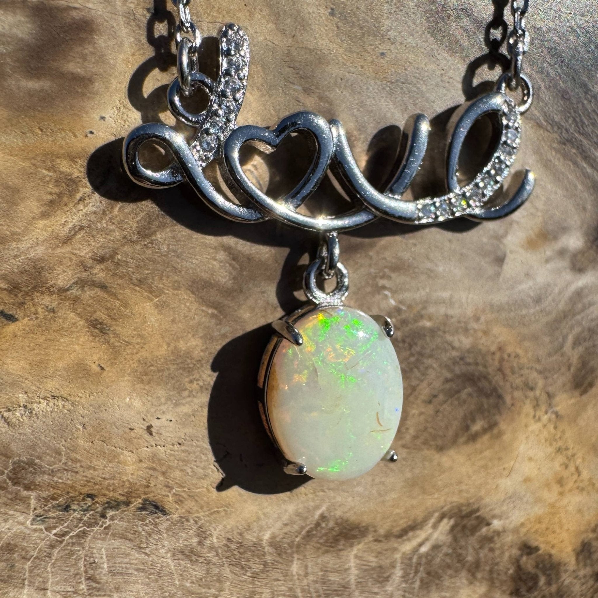 Eternal Flame ~ 1.1ct Solid Coober Pedy Opal 925 Sterling Silver Love Pendant Necklace