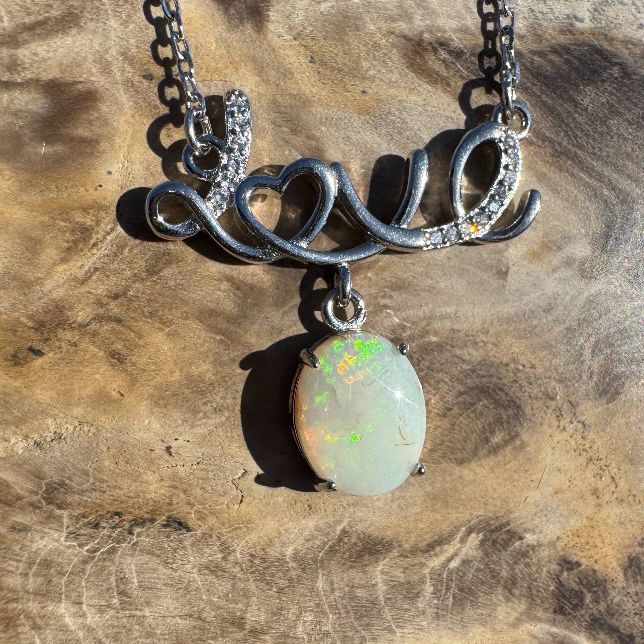 Eternal Flame ~ 1.1ct Solid Coober Pedy Opal 925 Sterling Silver Love Pendant Necklace