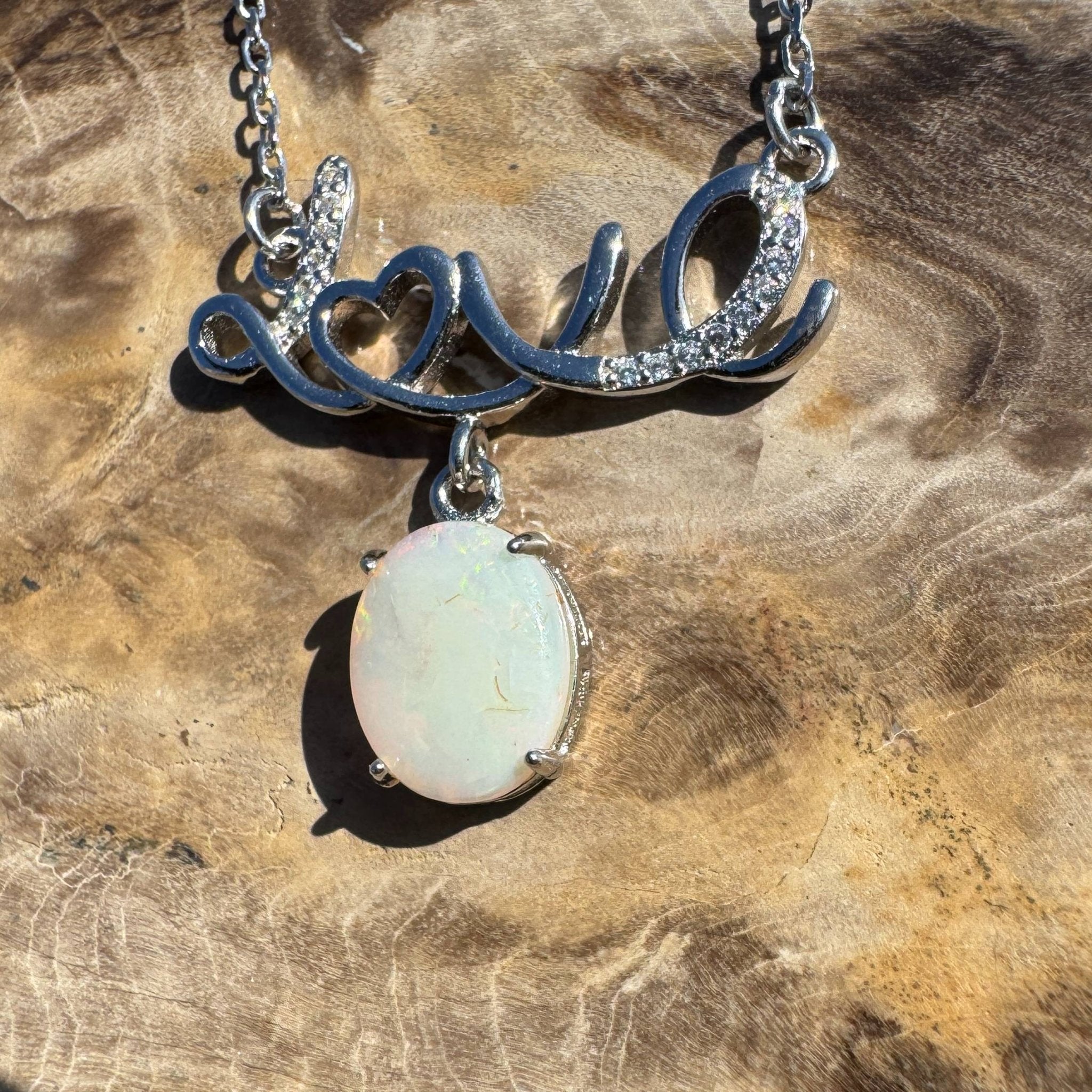 Eternal Flame ~ 1.1ct Solid Coober Pedy Opal 925 Sterling Silver Love Pendant Necklace
