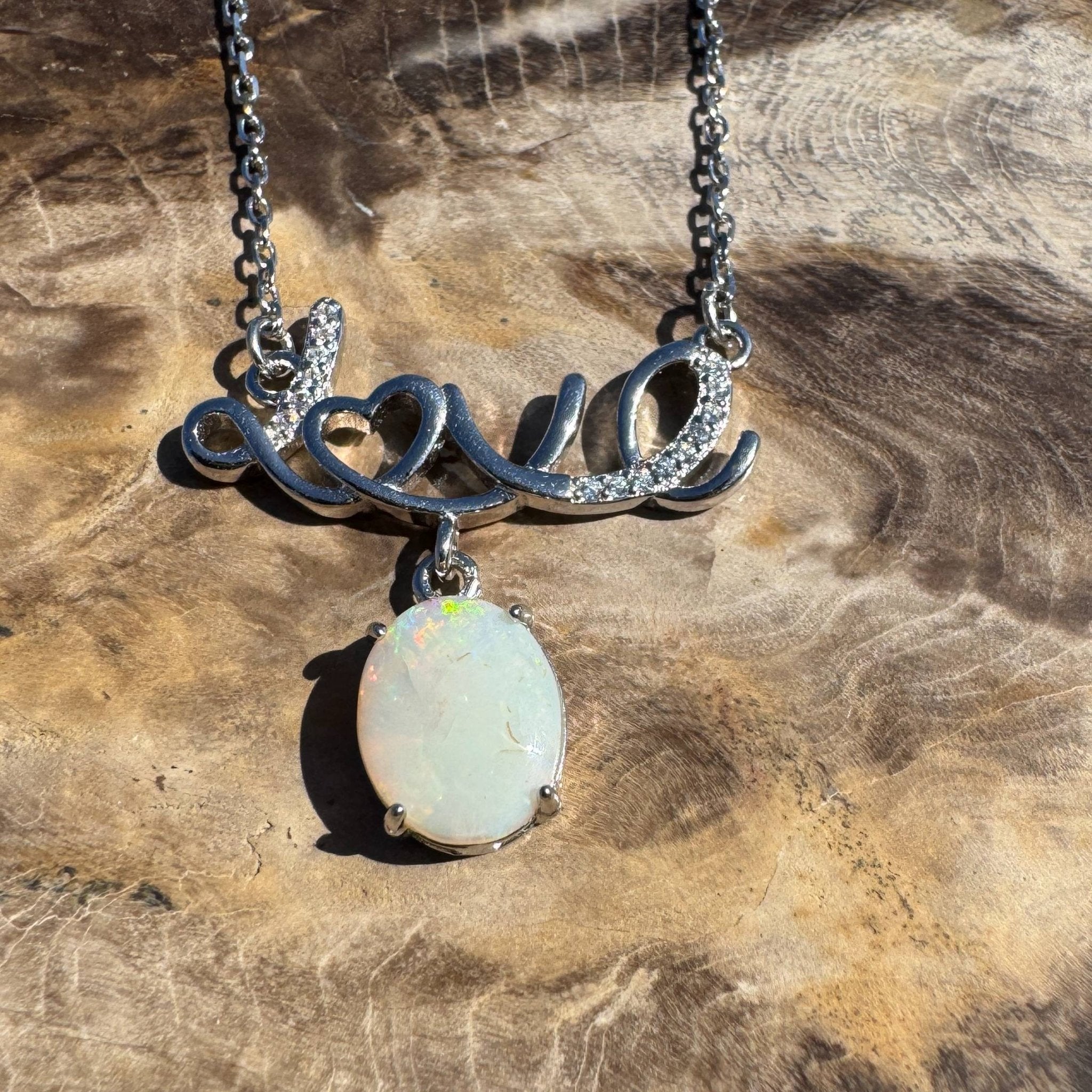 Eternal Flame ~ 1.1ct Solid Coober Pedy Opal 925 Sterling Silver Love Pendant Necklace