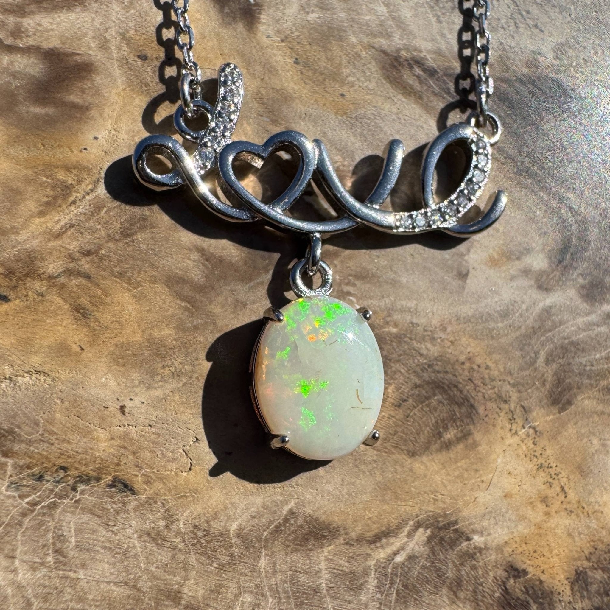 Eternal Flame ~ 1.1ct Solid Coober Pedy Opal 925 Sterling Silver Love Pendant Necklace