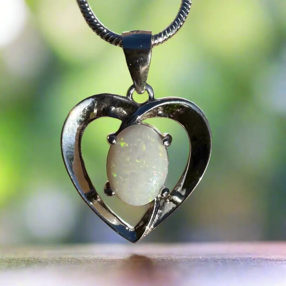 'Eternal Heart' ~ Handcrafted 0.9ct Solid Coober Pedy Opal Sterling Silver Pendant Necklace