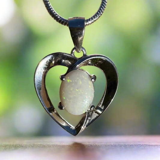 'Eternal Heart' ~ Handcrafted 0.9ct Solid Coober Pedy Opal Sterling Silver Pendant Necklace