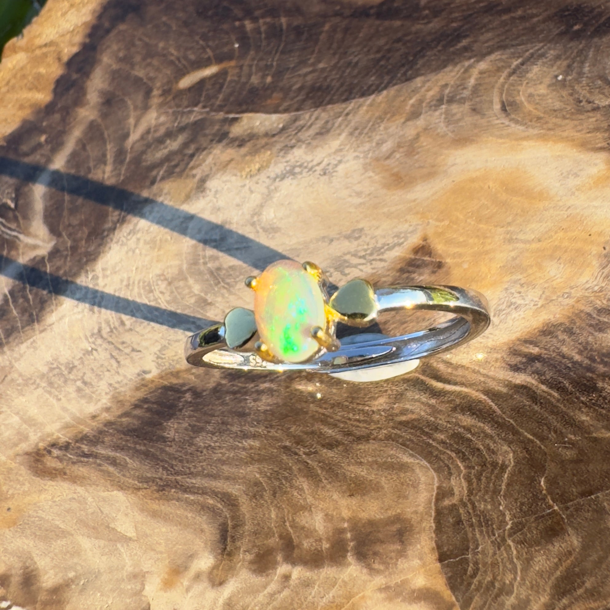 Eucalyptus Glow ~ Handcrafted 0.6ct Coober Pedy Opal Ring