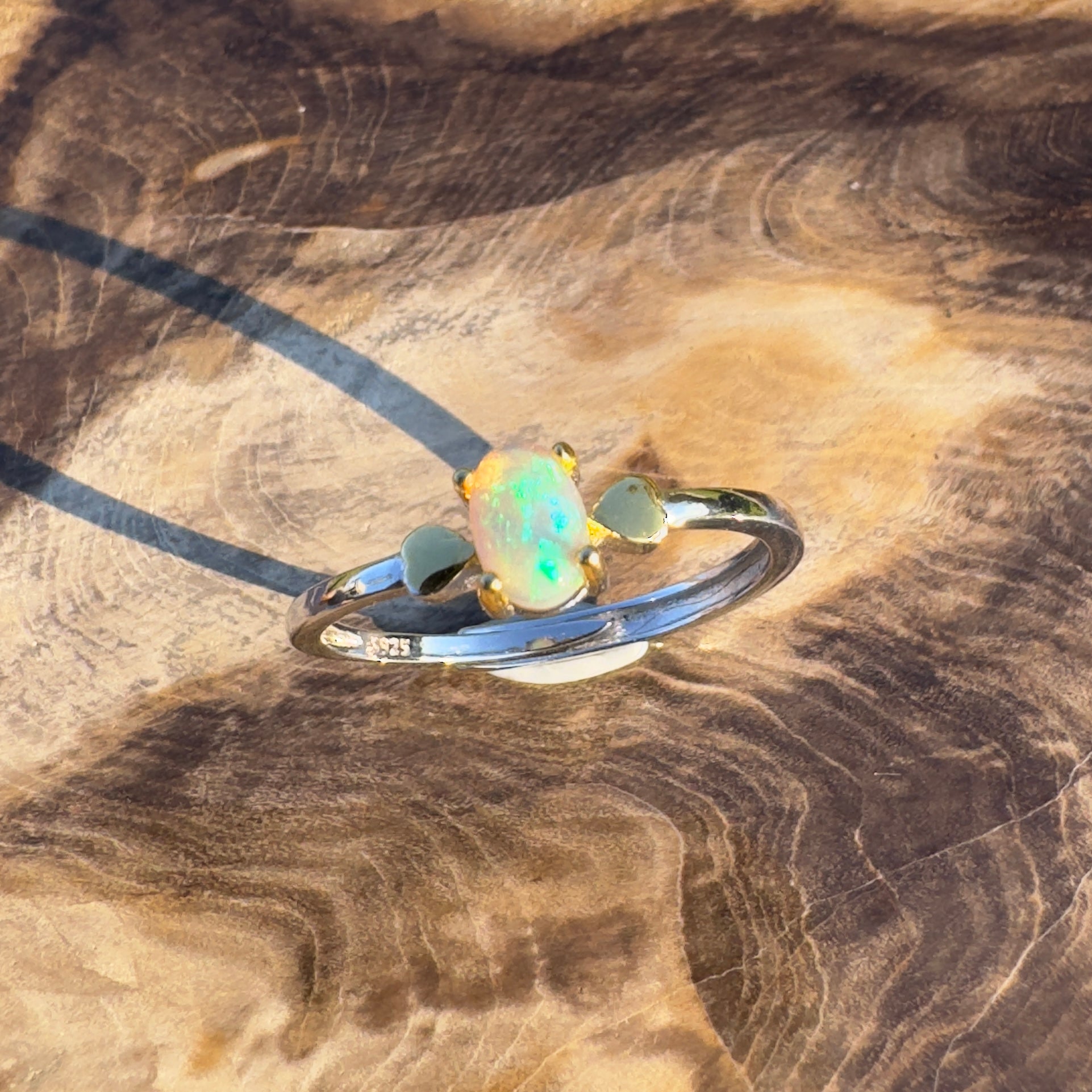 Eucalyptus Glow ~ Handcrafted 0.6ct Coober Pedy Opal Ring