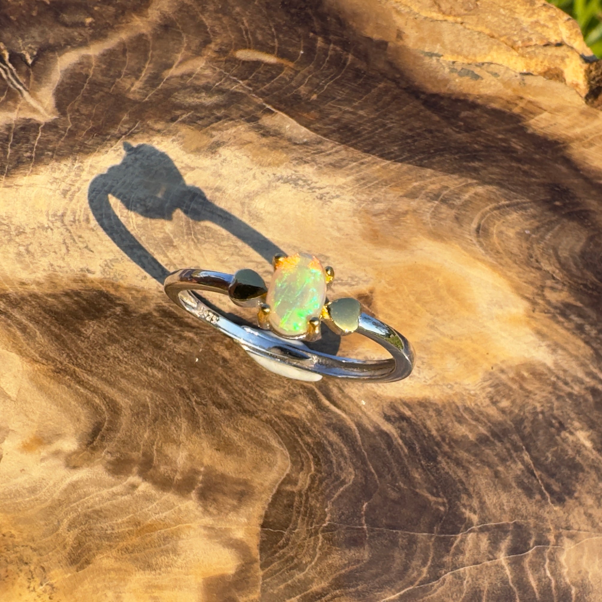 Eucalyptus Glow ~ Handcrafted 0.6ct Coober Pedy Opal Ring