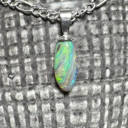 Silver chain with a 2.1ct Lightning Ridge Opal pendant from Eucalyptus Whisper collection