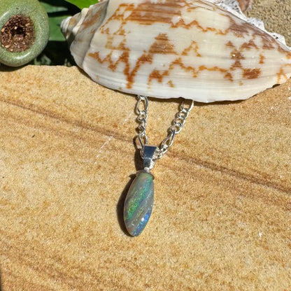 Eucalyptus Whisper handcrafted sterling silver pendant featuring a 2.1ct Lightning Ridge Opal