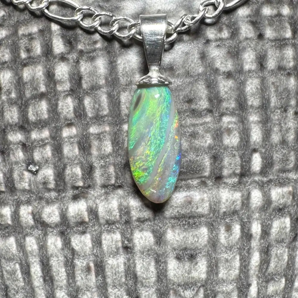 Eucalyptus Whisper handcrafted sterling silver opal pendant with lightning ridge 2.1ct opal