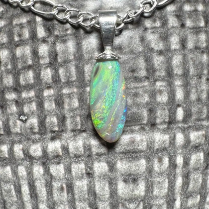 Eucalyptus Whisper handcrafted sterling silver opal pendant with lightning ridge 2.1ct opal