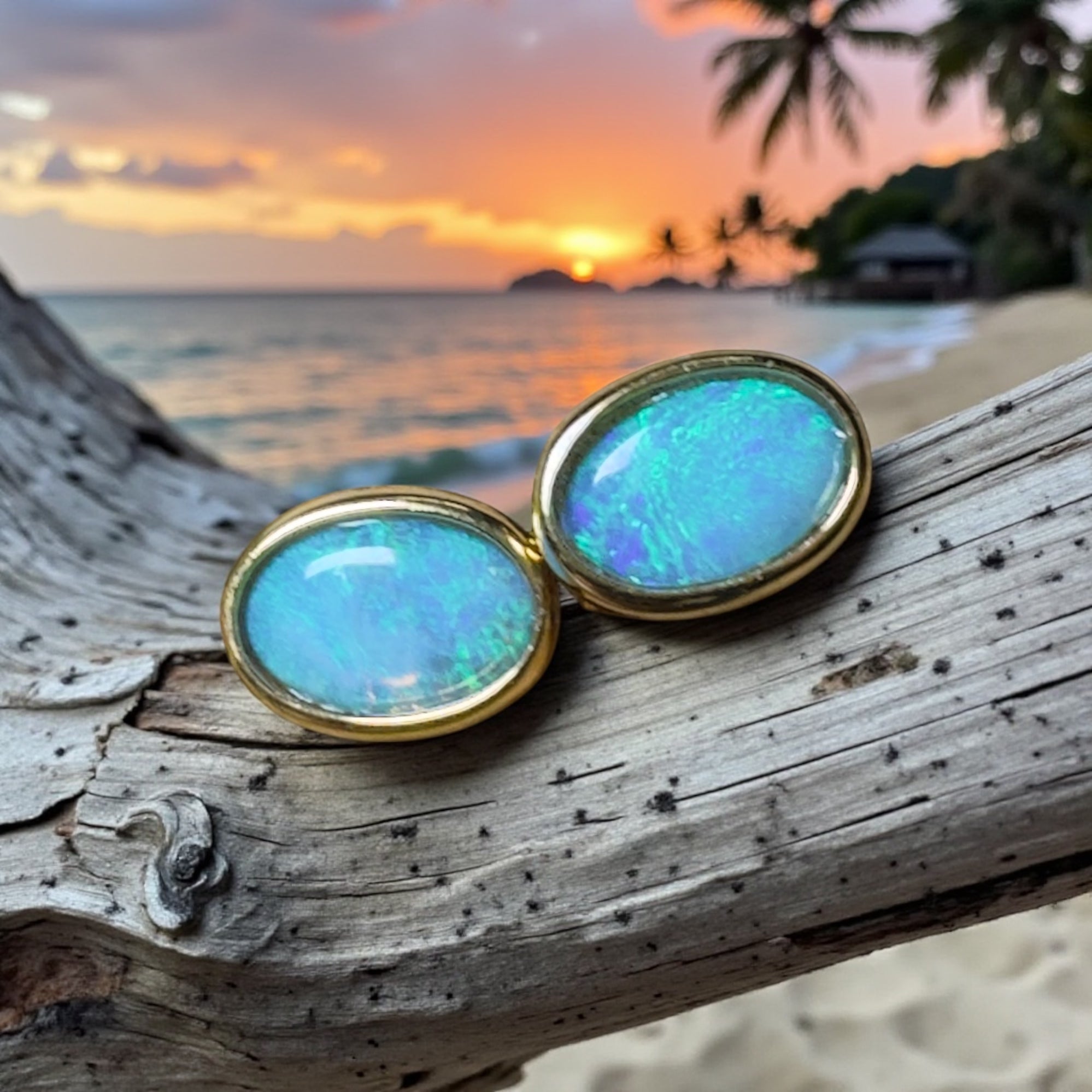 Eumundi Mornings ~ 1ct Lightning Ridge Opal 925 Silver Gold Coated Stud Earrings