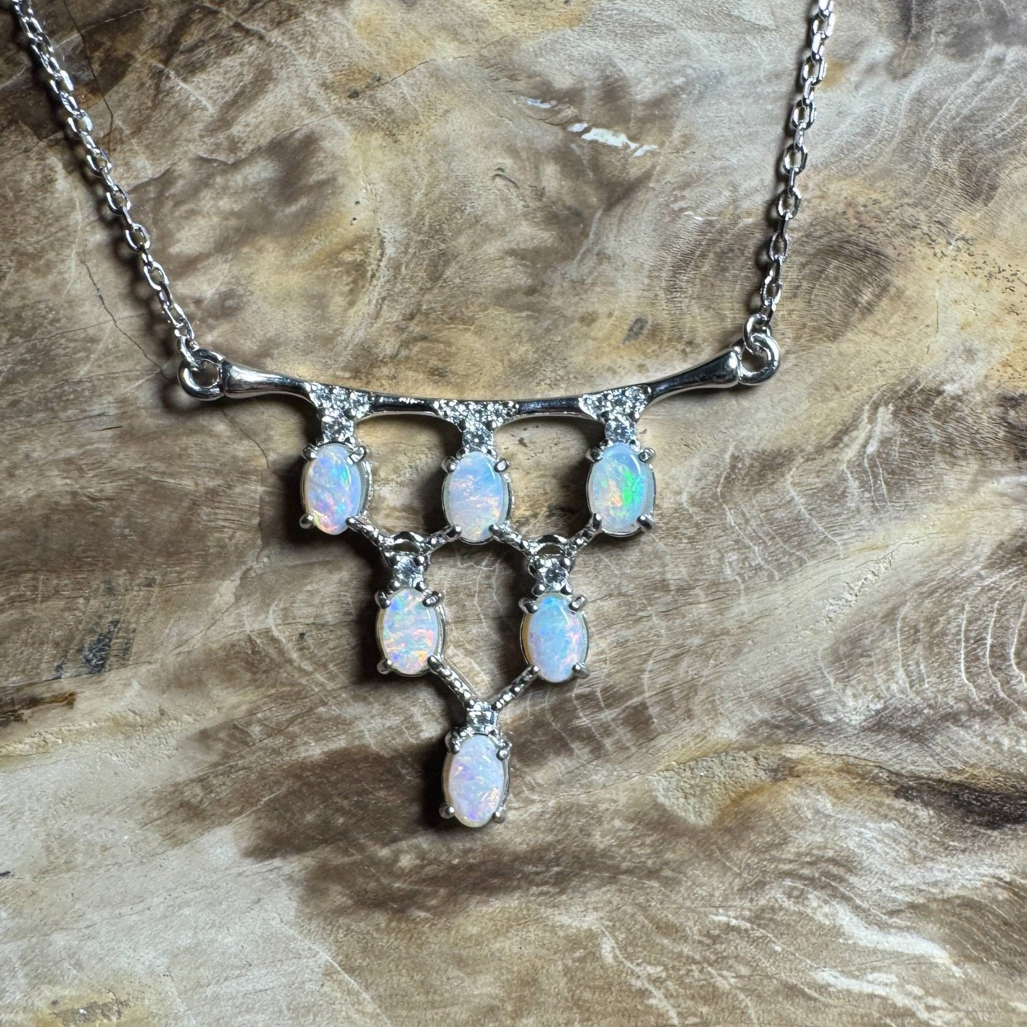 Eyre Desert Light ~ 2.4ct Solid Lightning Ridge Opal and Cubic Zirconia 925 Silver Pendant Necklace
