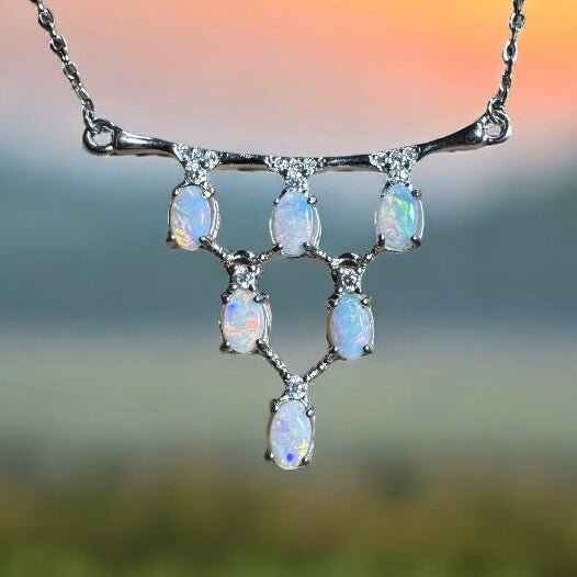 Eyre Desert Light ~ 2.4ct Solid Lightning Ridge Opal and Cubic Zirconia 925 Silver Pendant Necklace