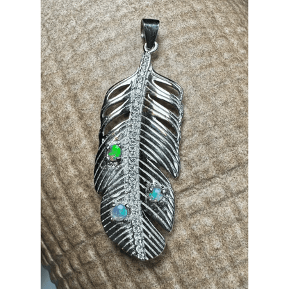 'Fern of Serenity' ~ Handcrafted 0.6ct Solid Lightning Ridge Opal and Cubic Zirconia 925 Sterling Silver Fern Pendant Necklace