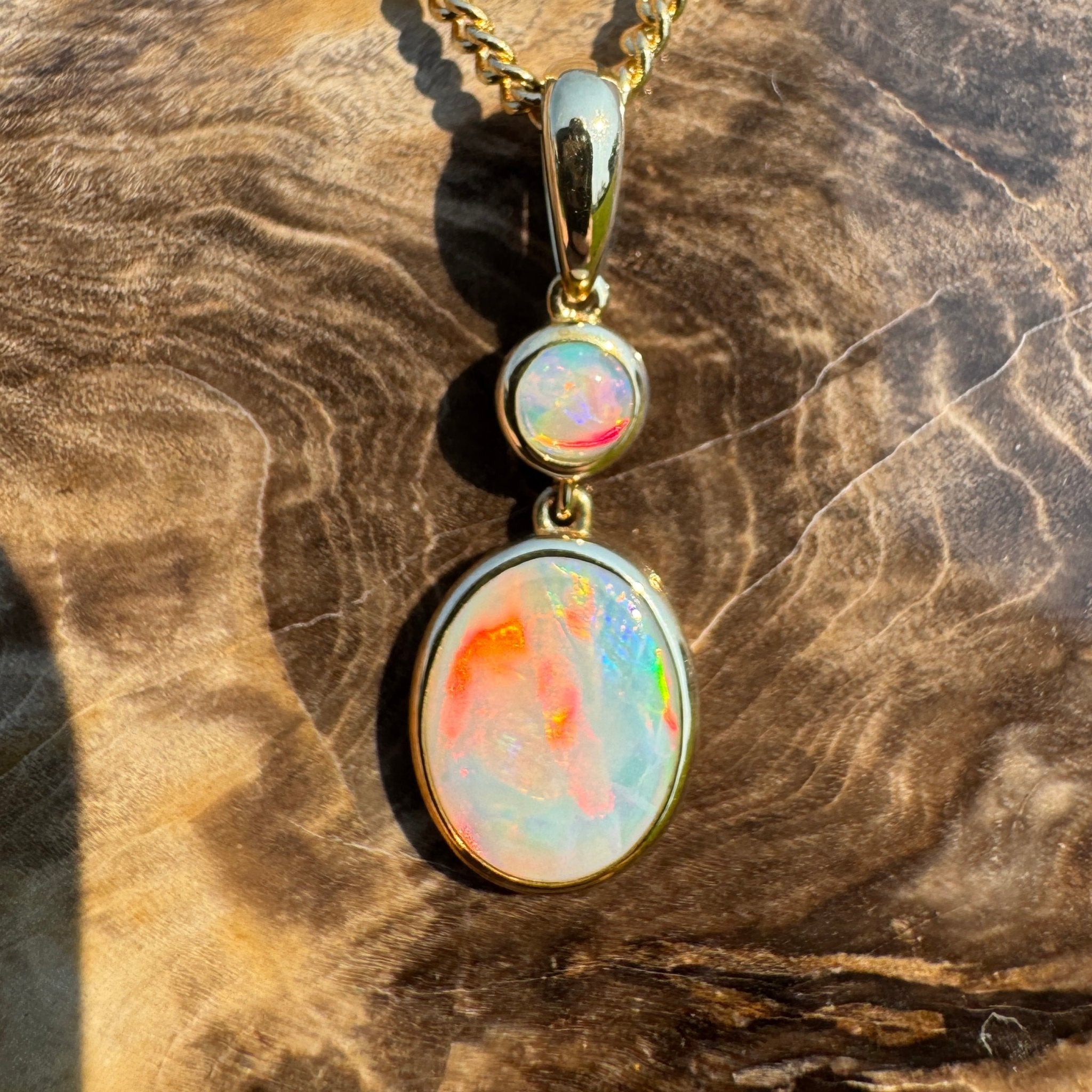Fiery Horizon – Genuine Solid 1ct Coober Opal 9ct Gold Pendant