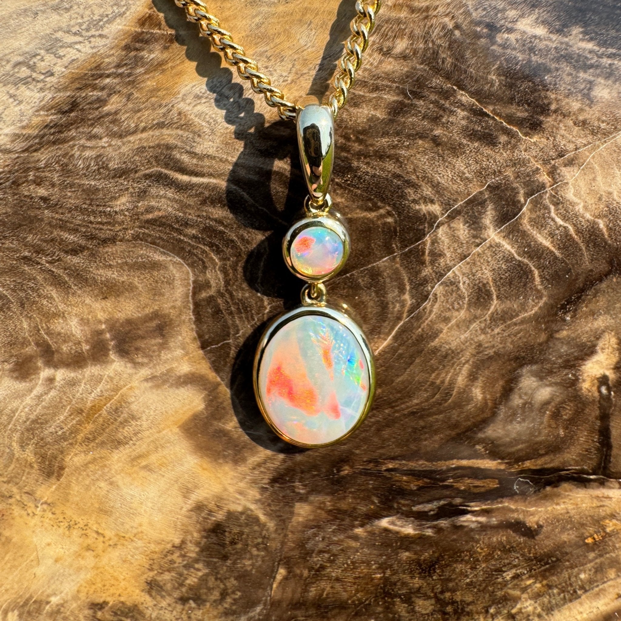 Fiery Horizon – Genuine Solid 1ct Coober Opal 9ct Gold Pendant