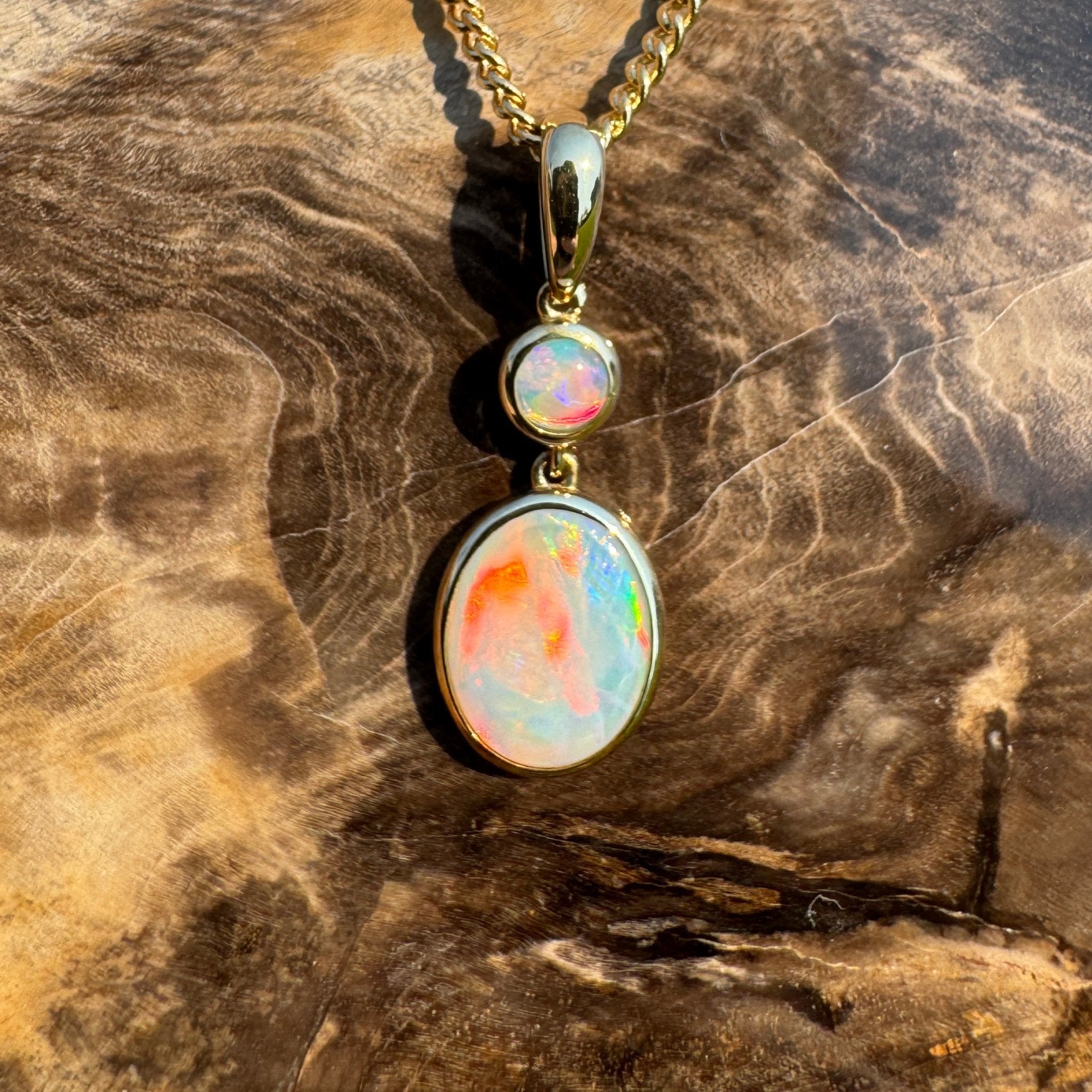 Fiery Horizon – Genuine Solid 1ct Coober Opal 9ct Gold Pendant
