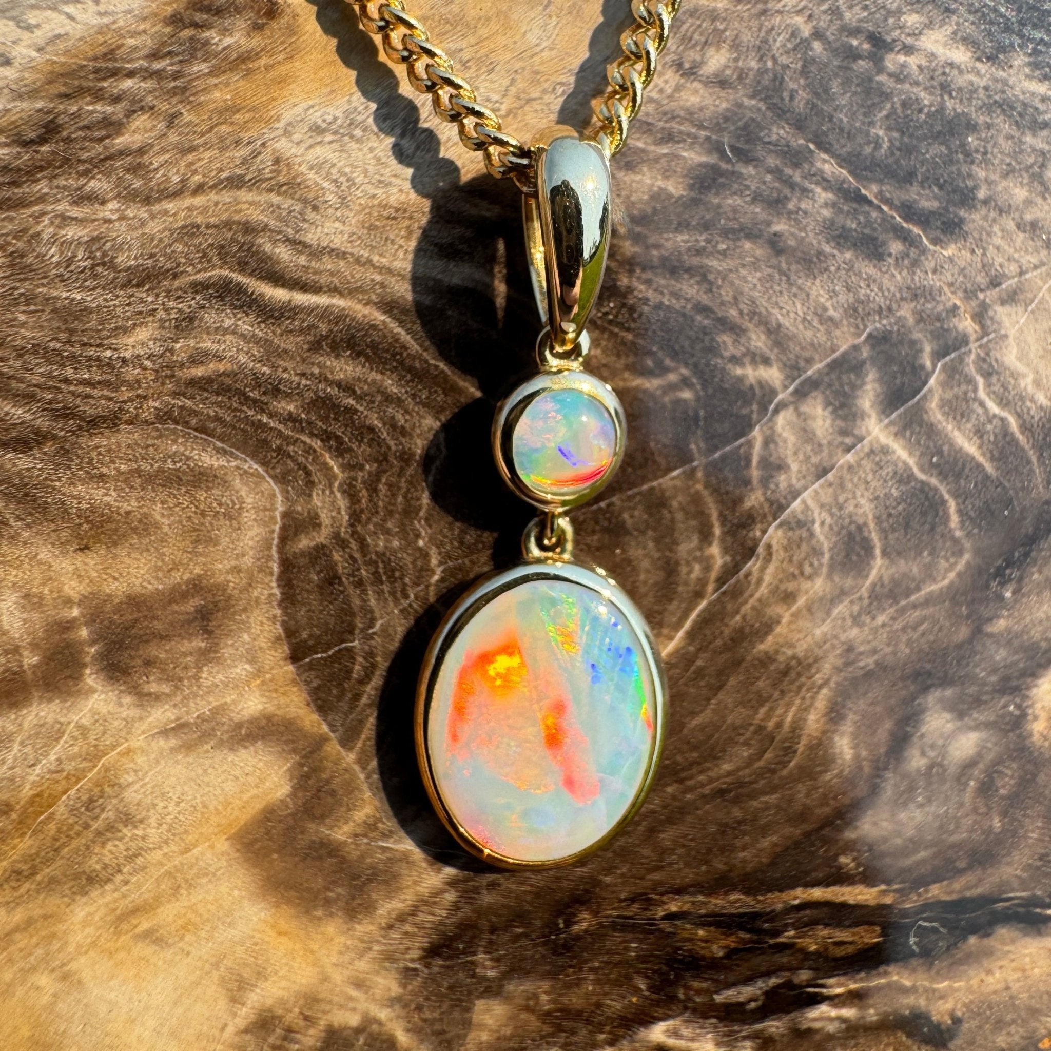 Fiery Horizon – Genuine Solid 1ct Coober Opal 9ct Gold Pendant