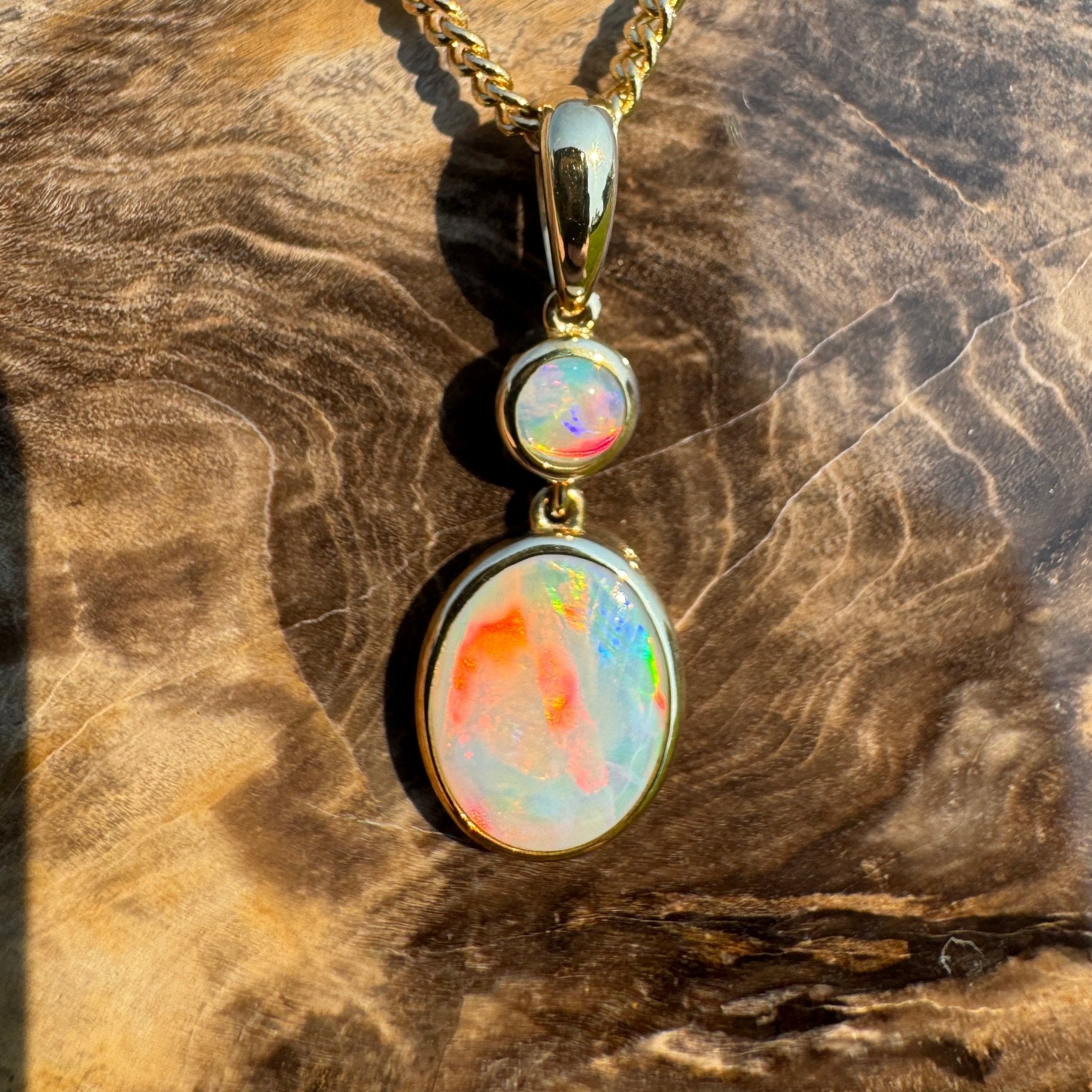 Fiery Horizon – Genuine Solid 1ct Coober Opal 9ct Gold Pendant