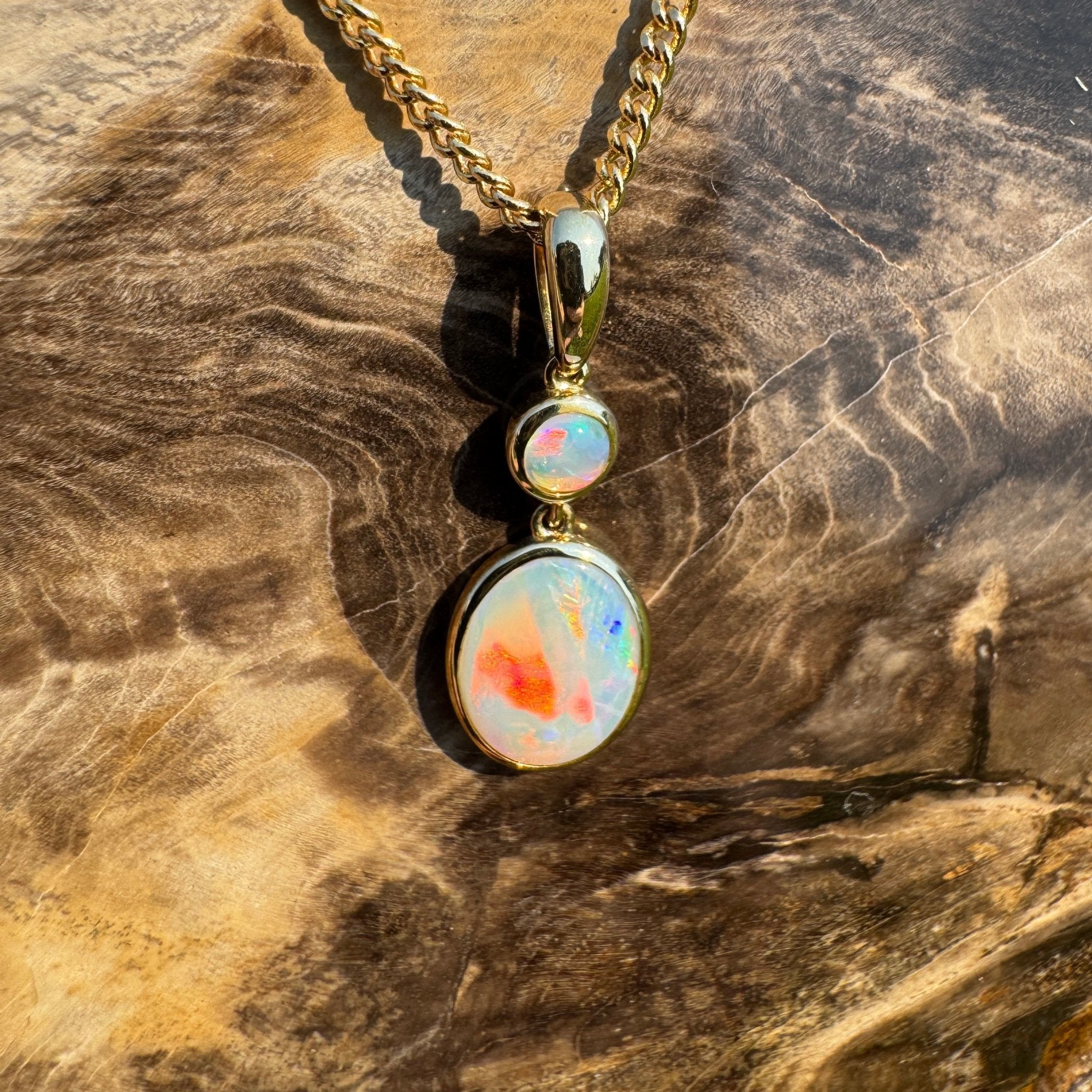 Fiery Horizon – Genuine Solid 1ct Coober Opal 9ct Gold Pendant