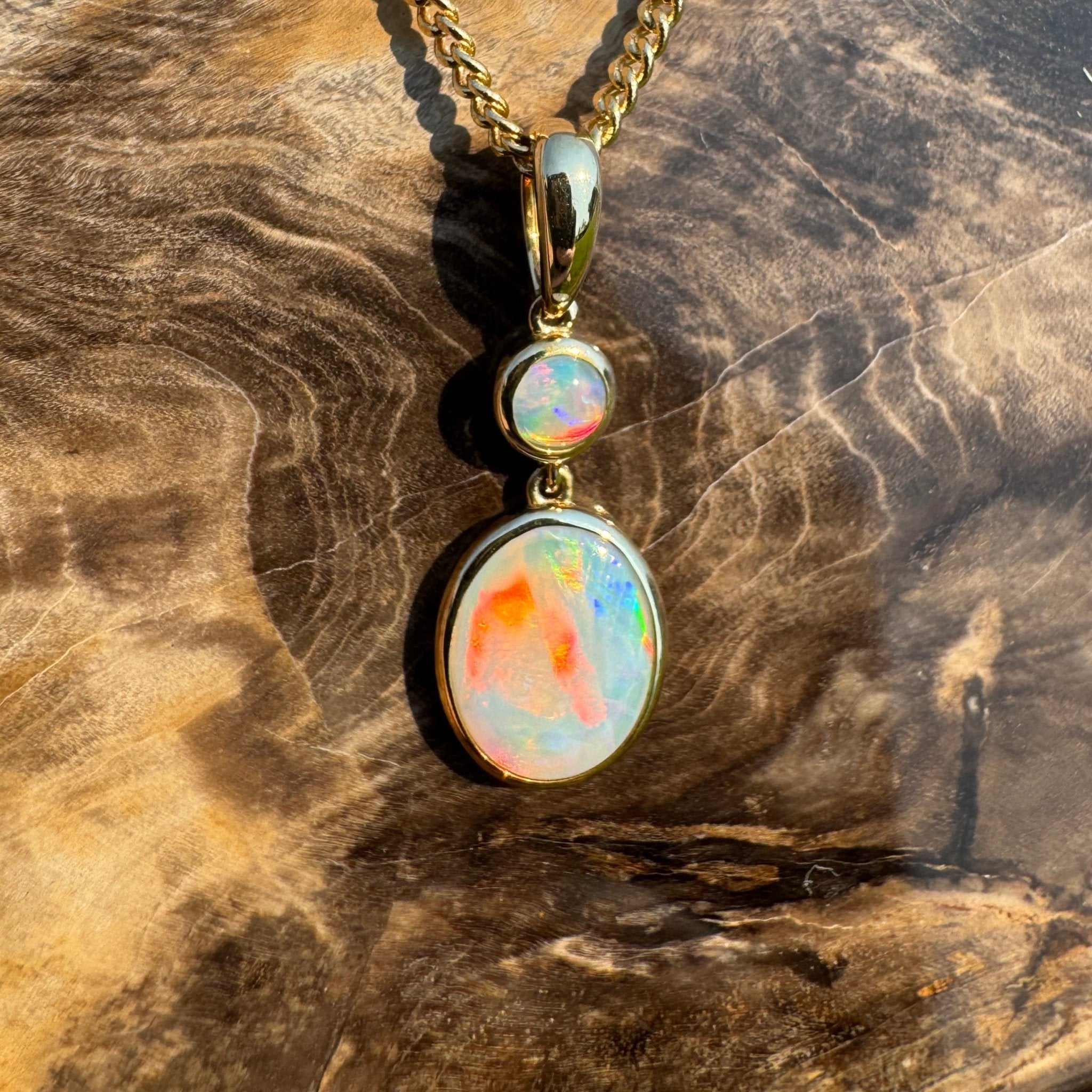 Fiery Horizon – Genuine Solid 1ct Coober Opal 9ct Gold Pendant