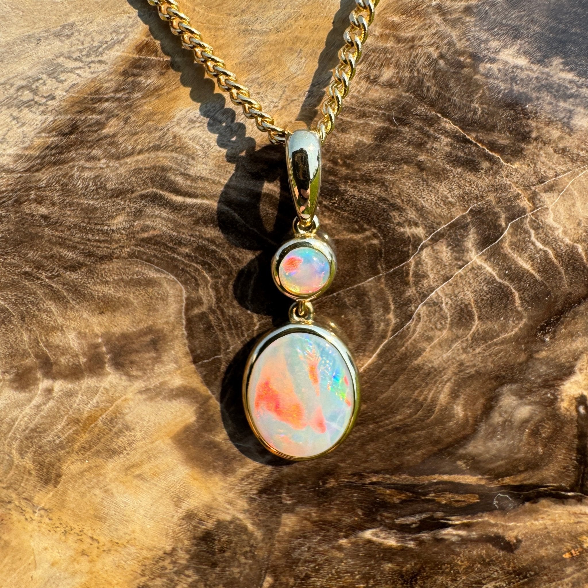 Fiery Horizon – Genuine Solid 1ct Coober Opal 9ct Gold Pendant