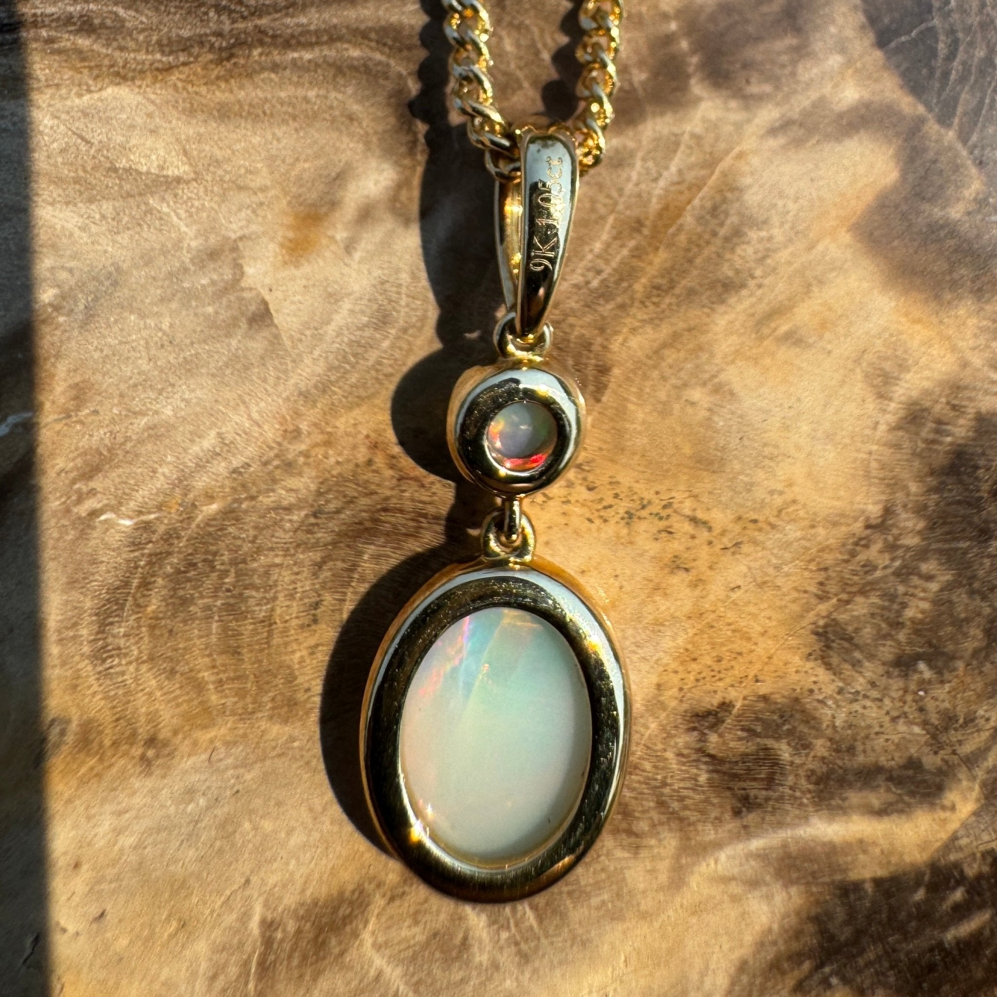 Fiery Horizon – Genuine Solid 1ct Coober Opal 9ct Gold Pendant