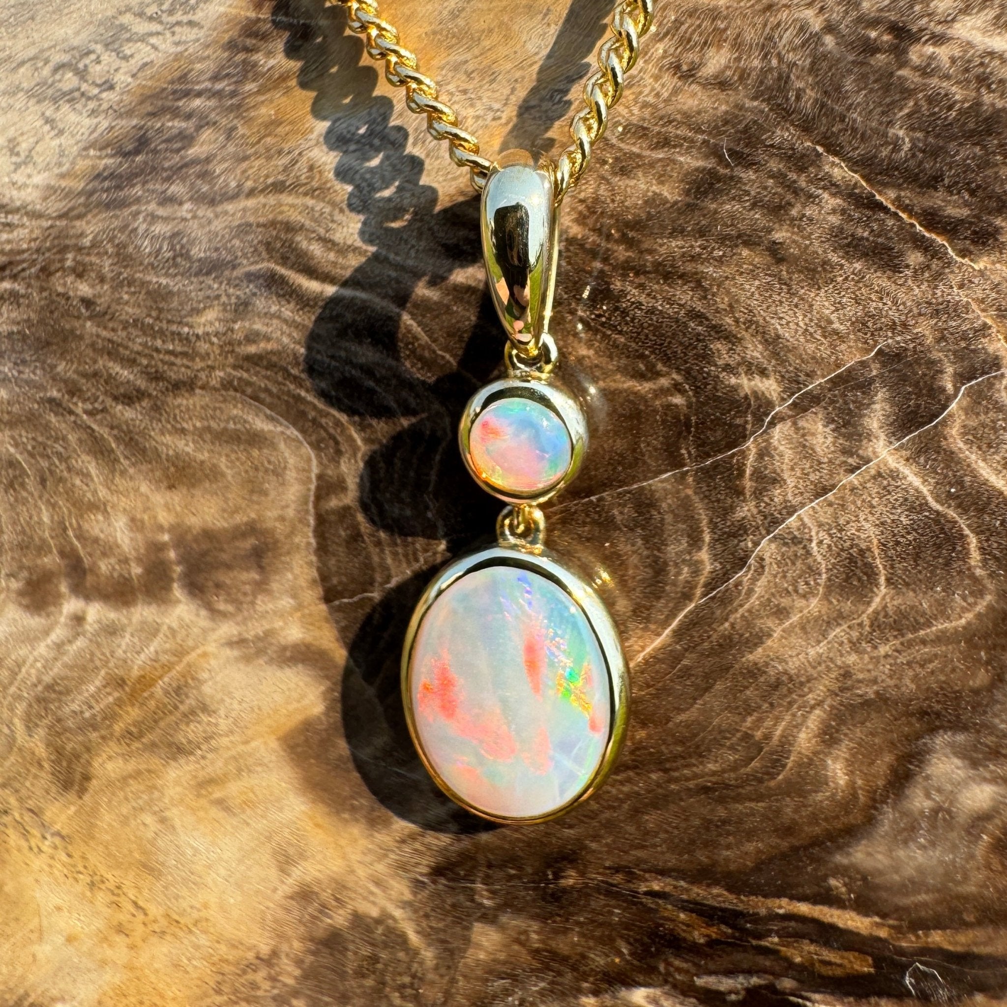Fiery Horizon – Genuine Solid 1ct Coober Opal 9ct Gold Pendant