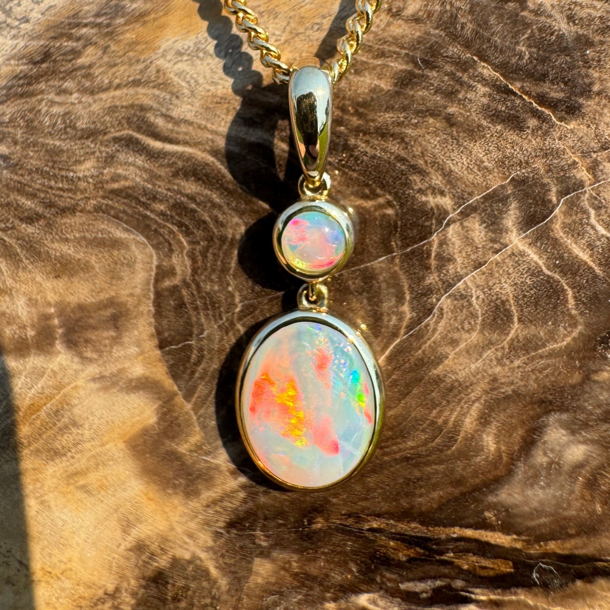 Fiery Horizon – Genuine Solid 1ct Coober Opal 9ct Gold Pendant