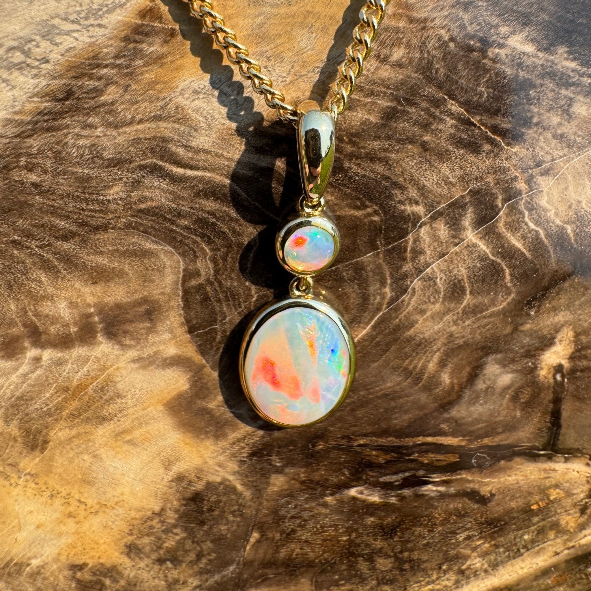 Fiery Horizon – Genuine Solid 1ct Coober Opal 9ct Gold Pendant