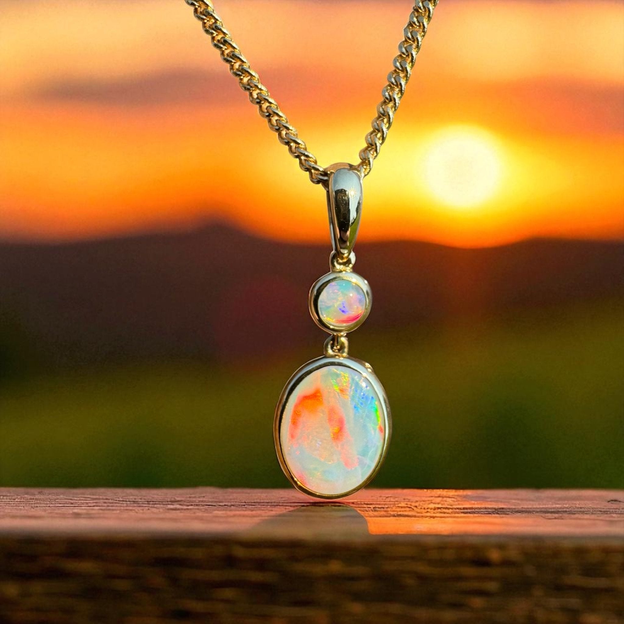 Fiery Horizon – Genuine Solid 1ct Coober Opal 9ct Gold Pendant