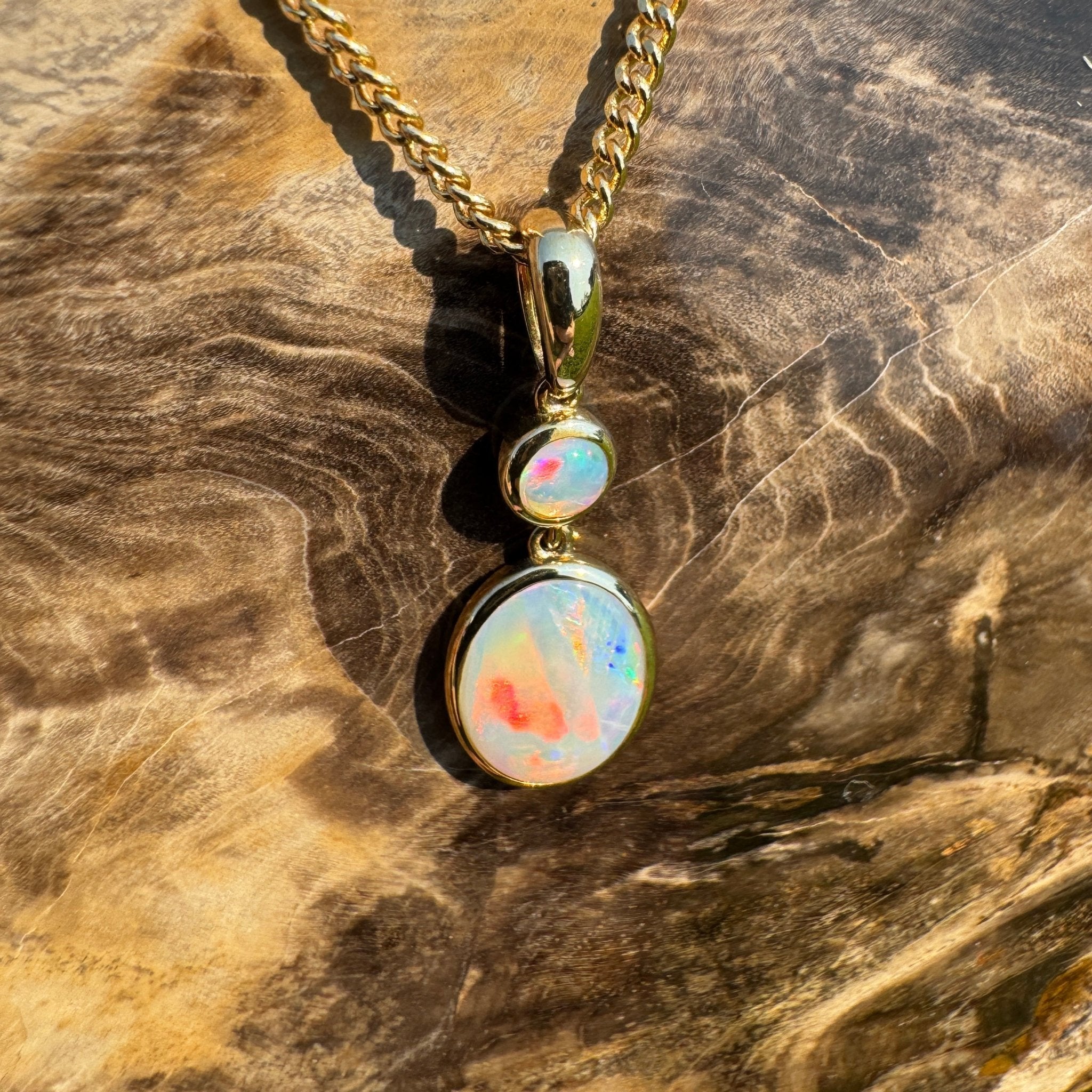 Fiery Horizon – Genuine Solid 1ct Coober Opal 9ct Gold Pendant