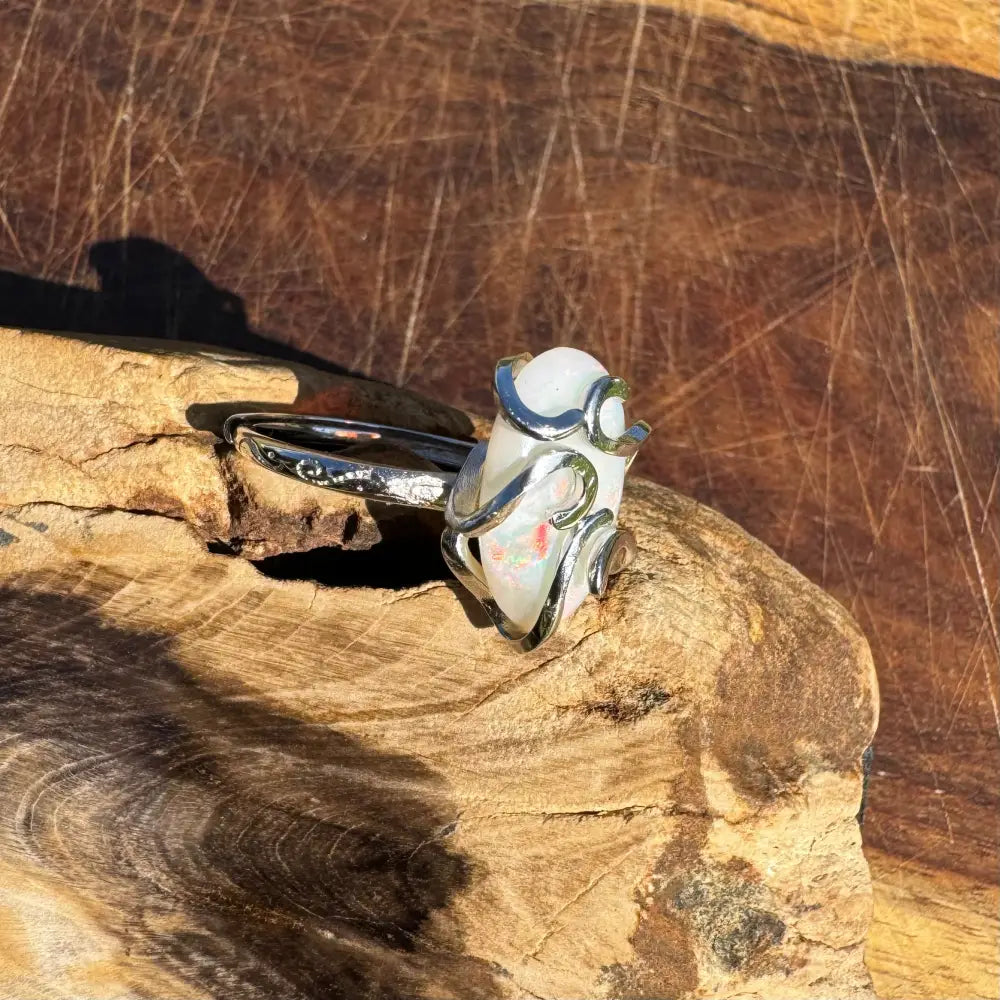 ’Fire Opal Essence’ ~ Handcrafted 3.9ct Solid Lightning Ridge Opal 925 Sterling Silver Ring