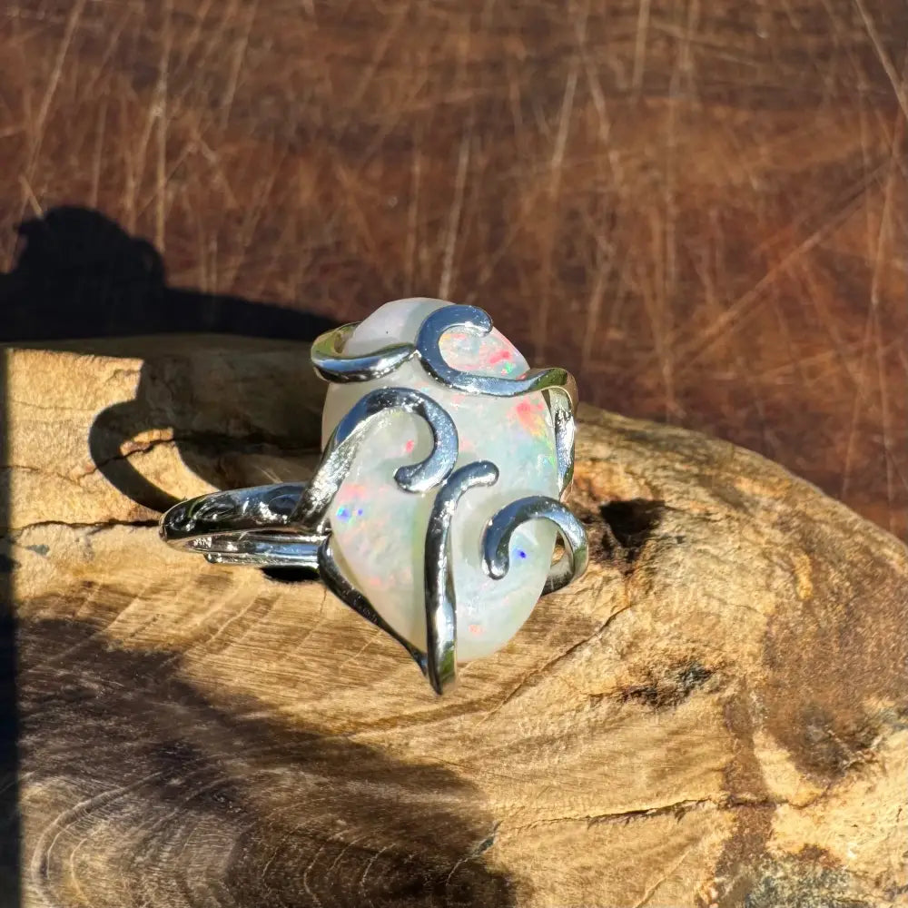 ’Fire Opal Essence’ ~ Handcrafted 3.9ct Solid Lightning Ridge Opal 925 Sterling Silver Ring