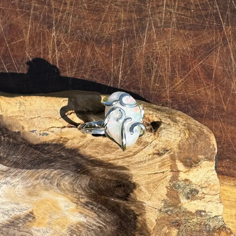 ’Fire Opal Essence’ ~ Handcrafted 3.9ct Solid Lightning Ridge Opal 925 Sterling Silver Ring