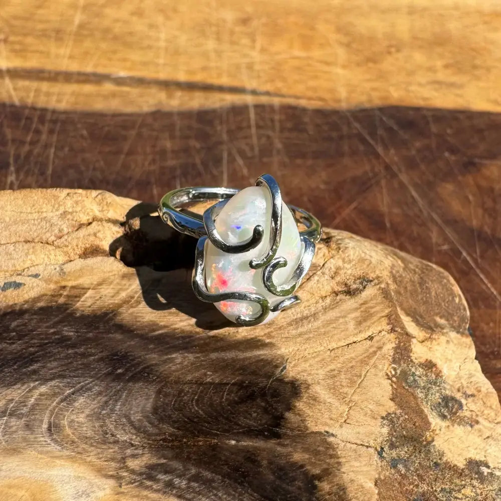 ’Fire Opal Essence’ ~ Handcrafted 3.9ct Solid Lightning Ridge Opal 925 Sterling Silver Ring