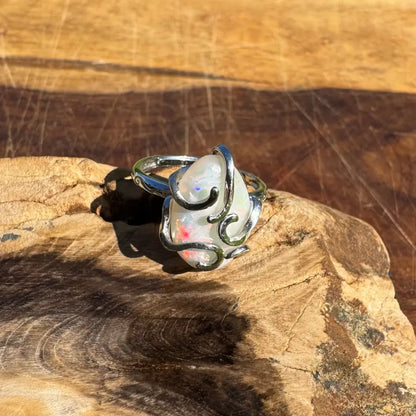 ’Fire Opal Essence’ ~ Handcrafted 3.9ct Solid Lightning Ridge Opal 925 Sterling Silver Ring