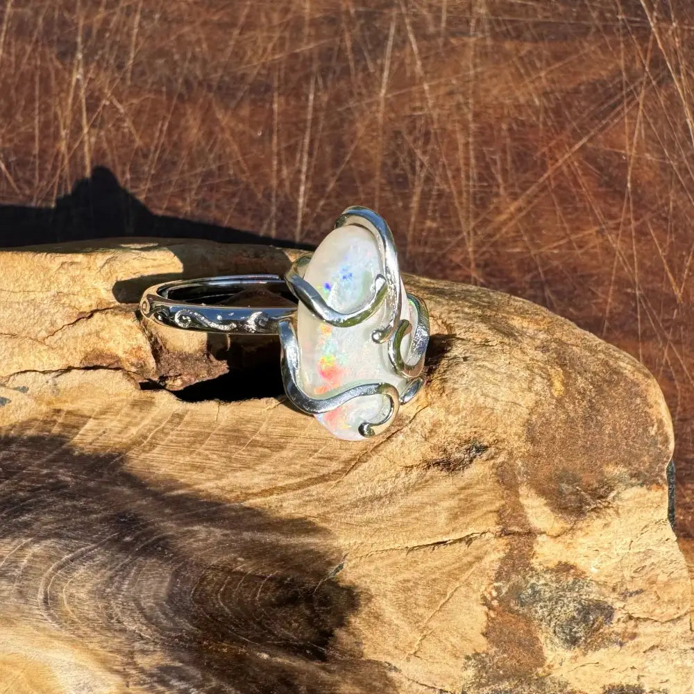 ’Fire Opal Essence’ ~ Handcrafted 3.9ct Solid Lightning Ridge Opal 925 Sterling Silver Ring
