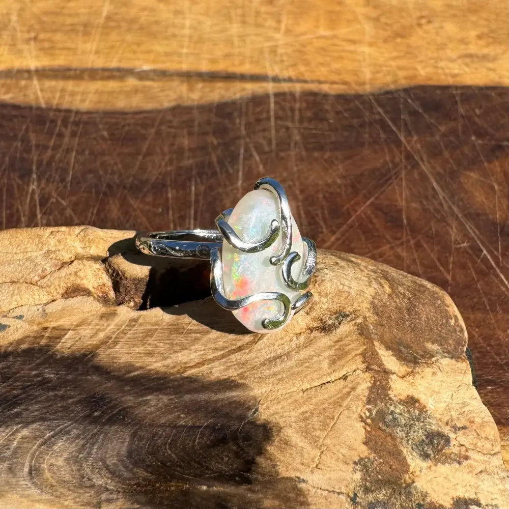 ’Fire Opal Essence’ ~ Handcrafted 3.9ct Solid Lightning Ridge Opal 925 Sterling Silver Ring