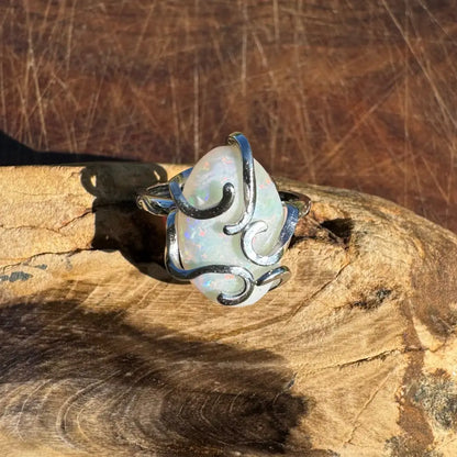 ’Fire Opal Essence’ ~ Handcrafted 3.9ct Solid Lightning Ridge Opal 925 Sterling Silver Ring