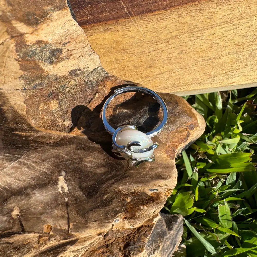 ’Fire Opal Essence’ ~ Handcrafted 3.9ct Solid Lightning Ridge Opal 925 Sterling Silver Ring
