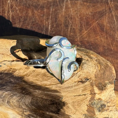 ’Fire Opal Essence’ ~ Handcrafted 3.9ct Solid Lightning Ridge Opal 925 Sterling Silver Ring