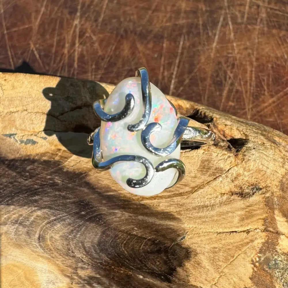 ’Fire Opal Essence’ ~ Handcrafted 3.9ct Solid Lightning Ridge Opal 925 Sterling Silver Ring