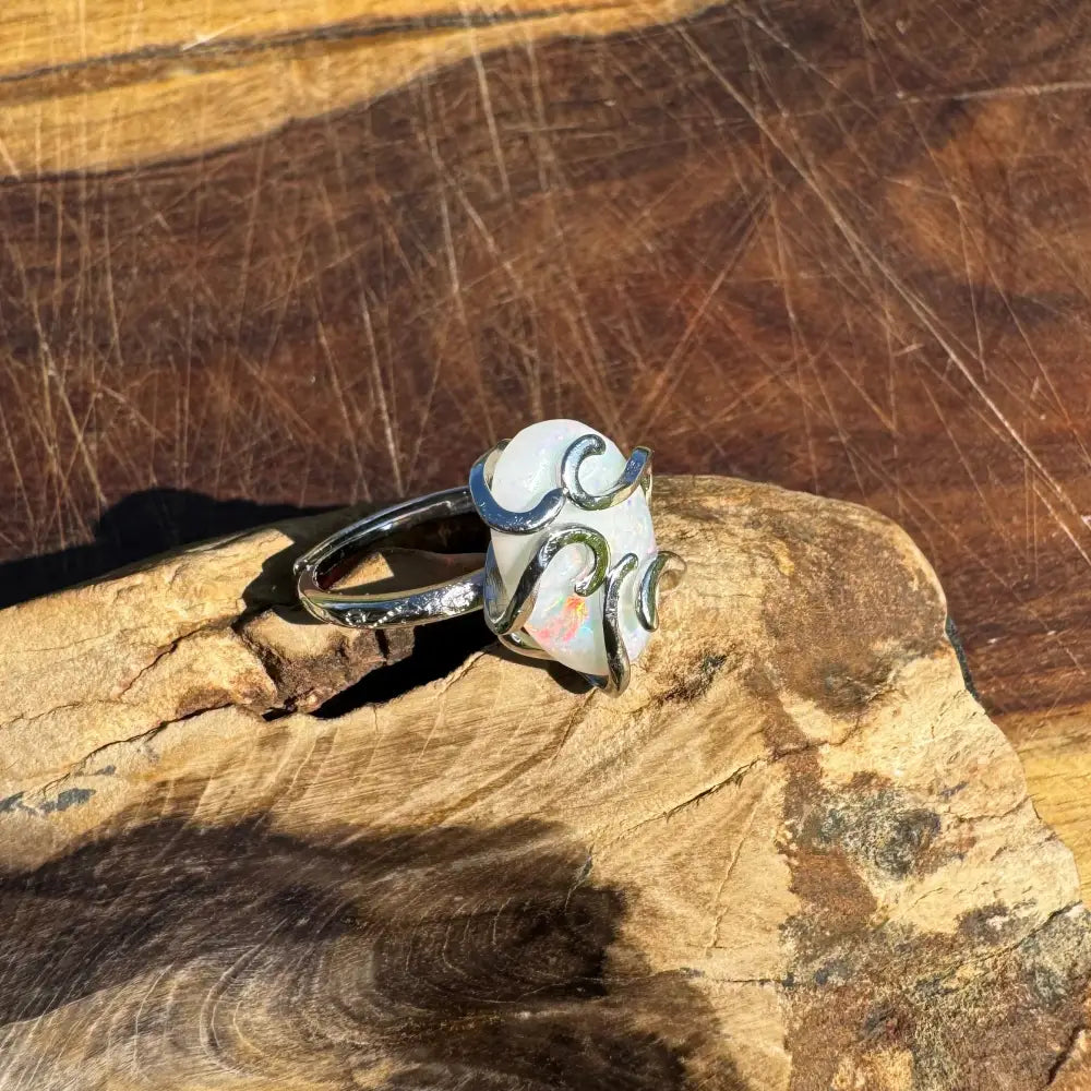 ’Fire Opal Essence’ ~ Handcrafted 3.9ct Solid Lightning Ridge Opal 925 Sterling Silver Ring