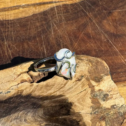 ’Fire Opal Essence’ ~ Handcrafted 3.9ct Solid Lightning Ridge Opal 925 Sterling Silver Ring