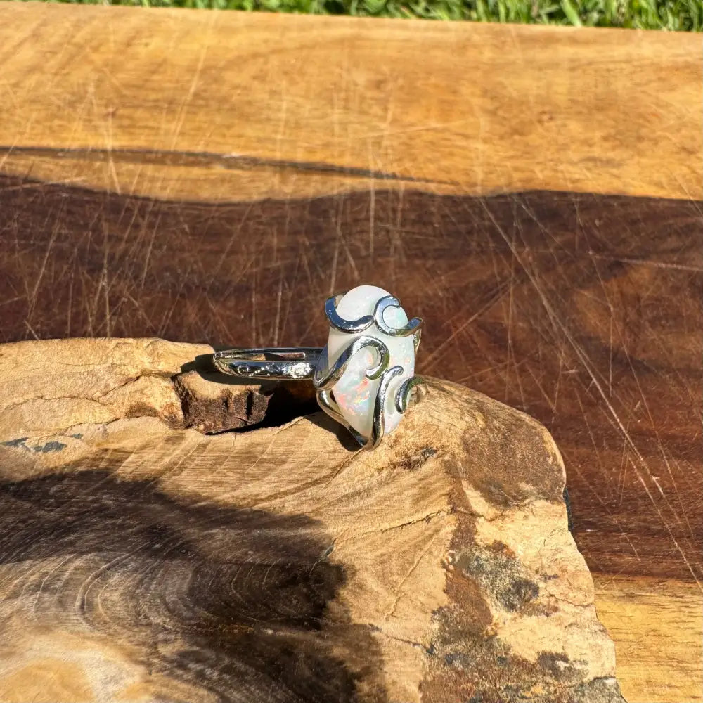 ’Fire Opal Essence’ ~ Handcrafted 3.9ct Solid Lightning Ridge Opal 925 Sterling Silver Ring